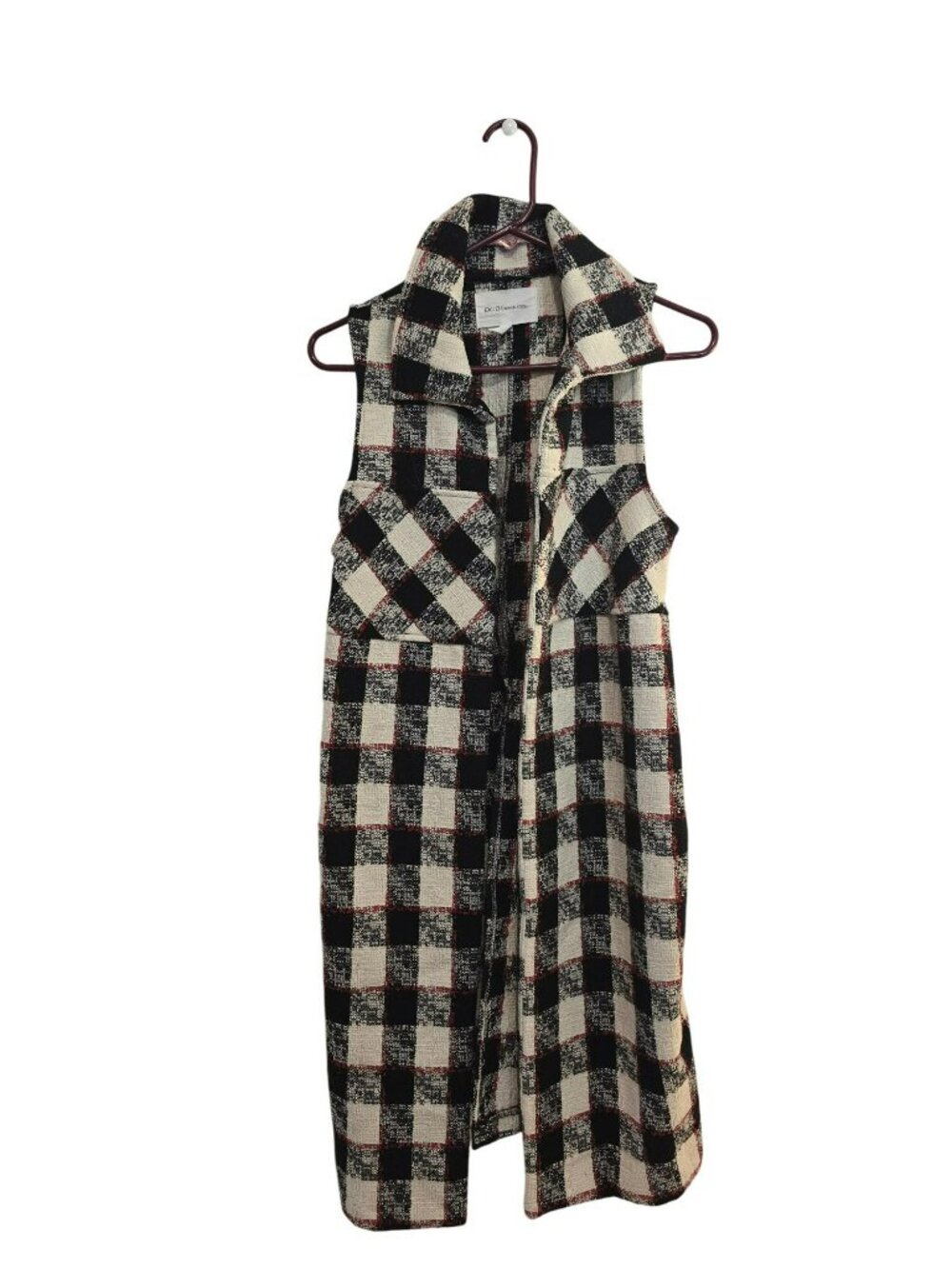 BCBGeneration Y2K Tweed Duster Vest Schoolcore Black White Red Pockets Size XS